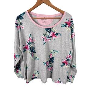Tommy Bahama Pajama Set Women Medium Gray Floral Crew Neck Long Sleeve Sleepwear